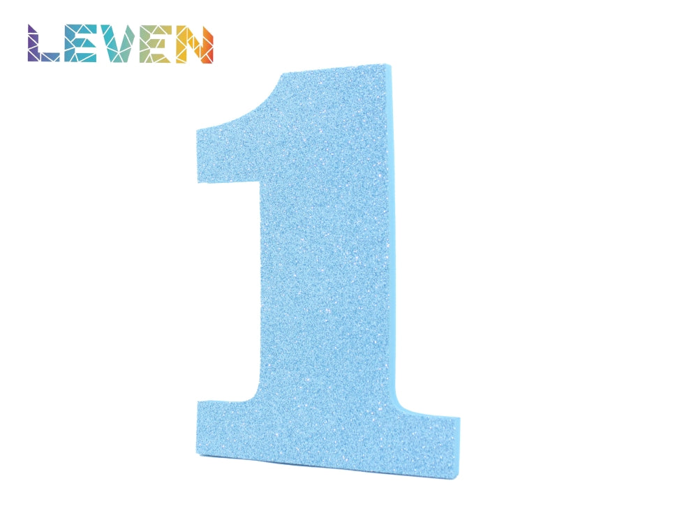 Letras decorativas 15-20cm Celeste purpurina 1
