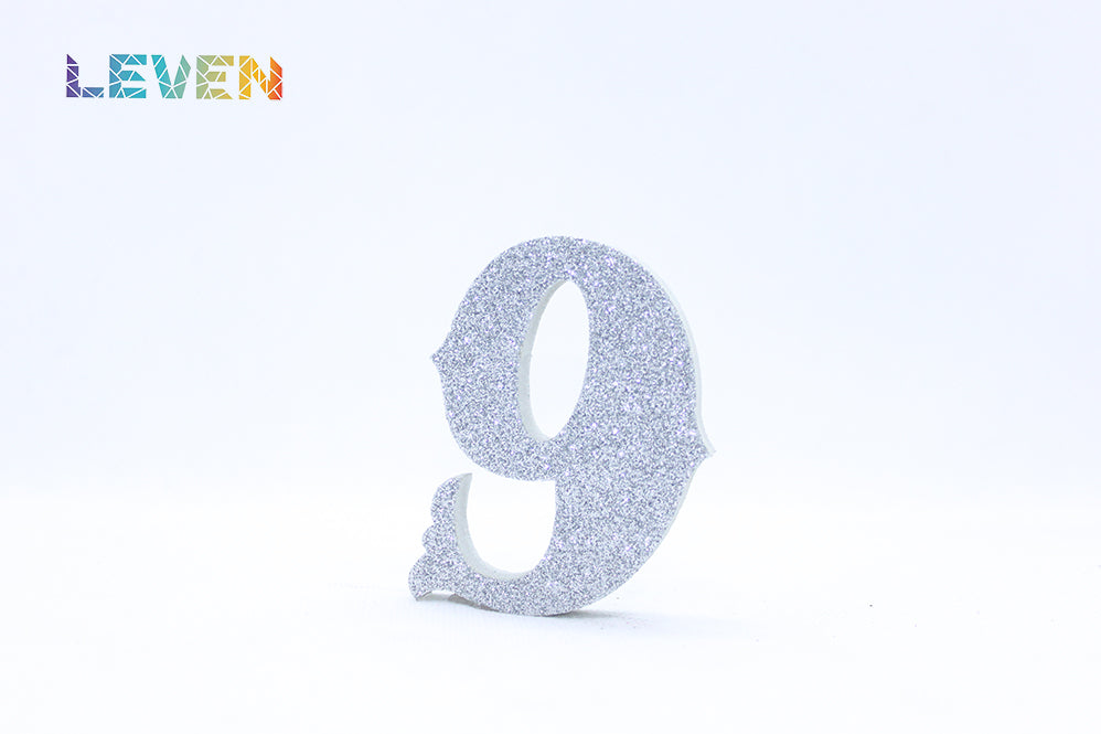 Letras decorativas 7cm Plata purpurina 9