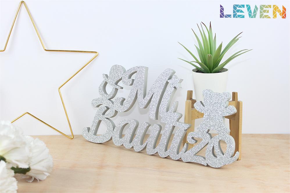 Mi bautizo osito Plata purpurina