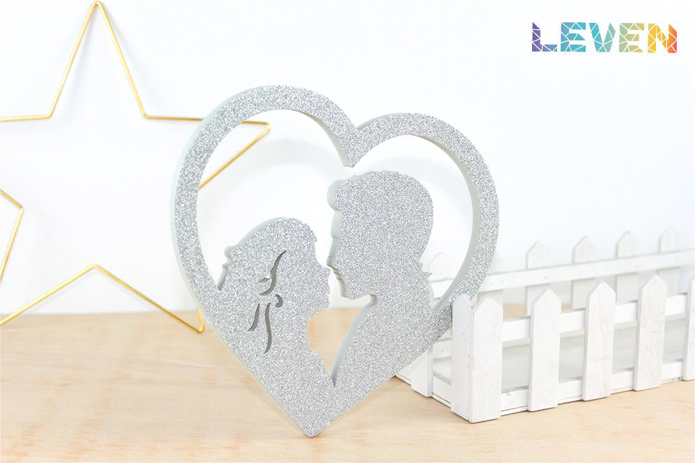 Corazon pareja Plata purpurina