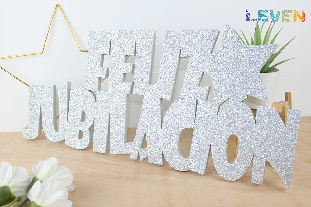 Feliz jubilación Plata purpurina