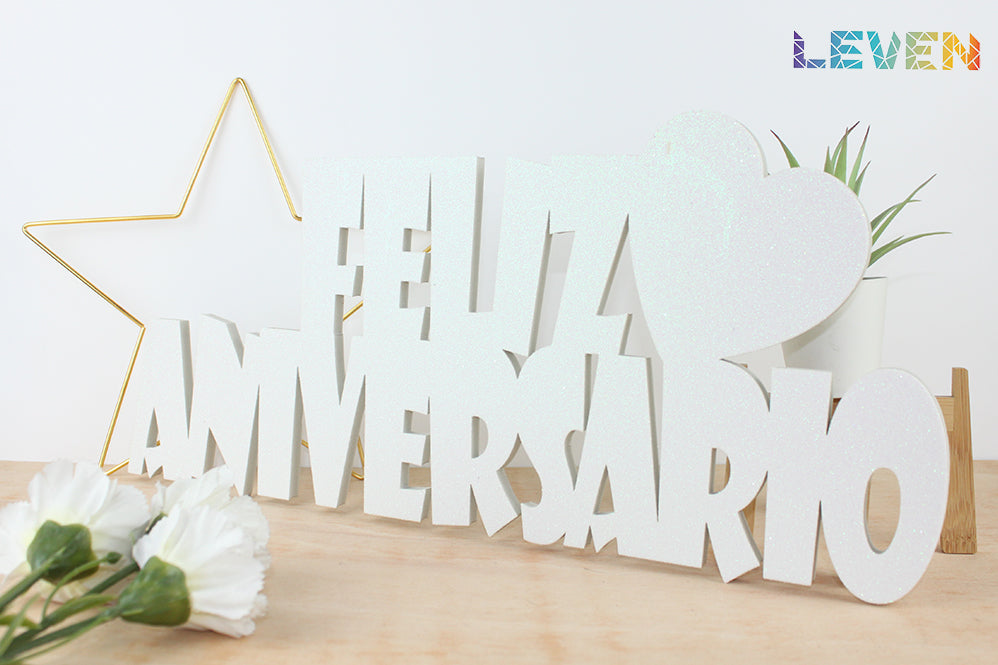 Feliz aniversario Blanco purpurina