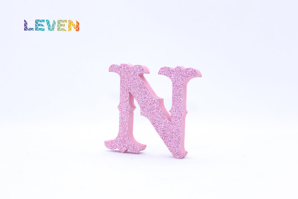 Letras decorativas 7cm Rosa purpurina N