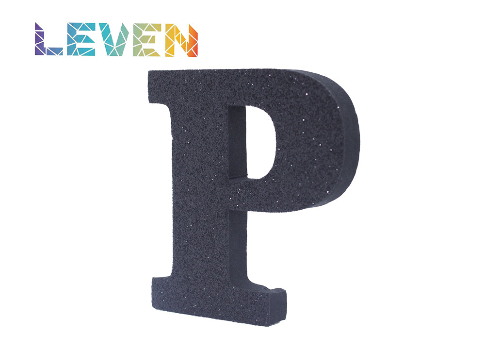 Letras decorativas 7.5cm Negro purpurina P