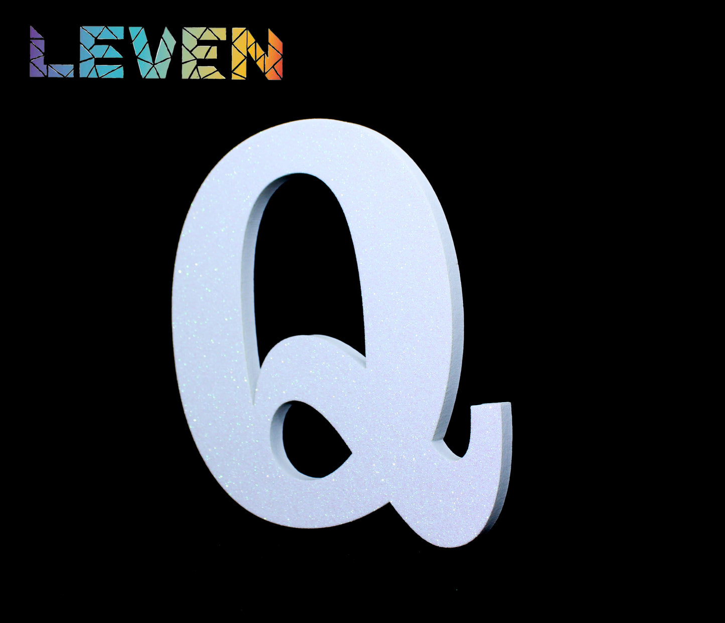 Letras decorativas 7.5cm Blanco purpurina Q