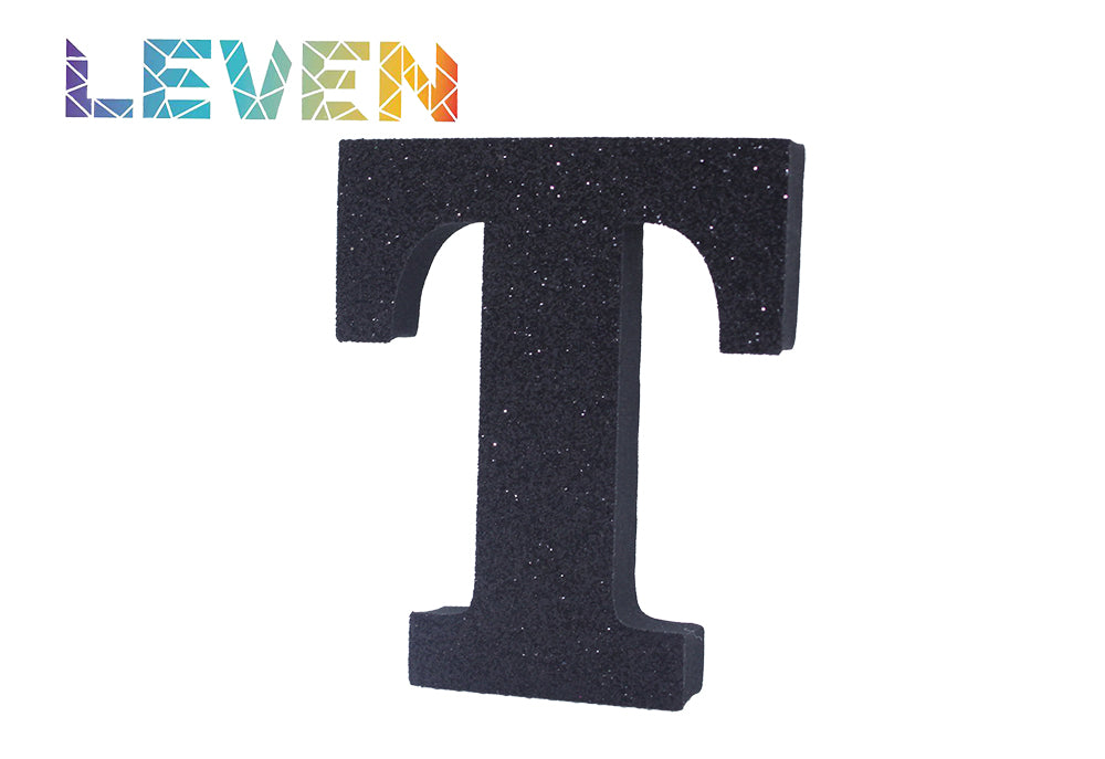 Letras decorativas 7.5cm Negro purpurina T