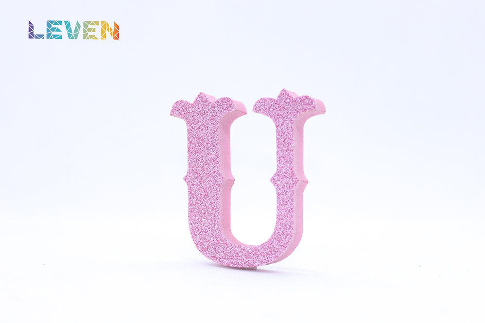 Letras decorativas 7cm Rosa purpurina U