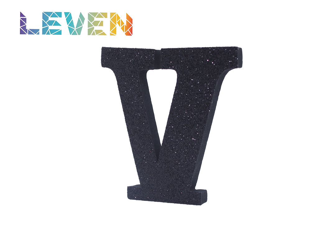Letras decorativas 7.5cm Negro purpurina V