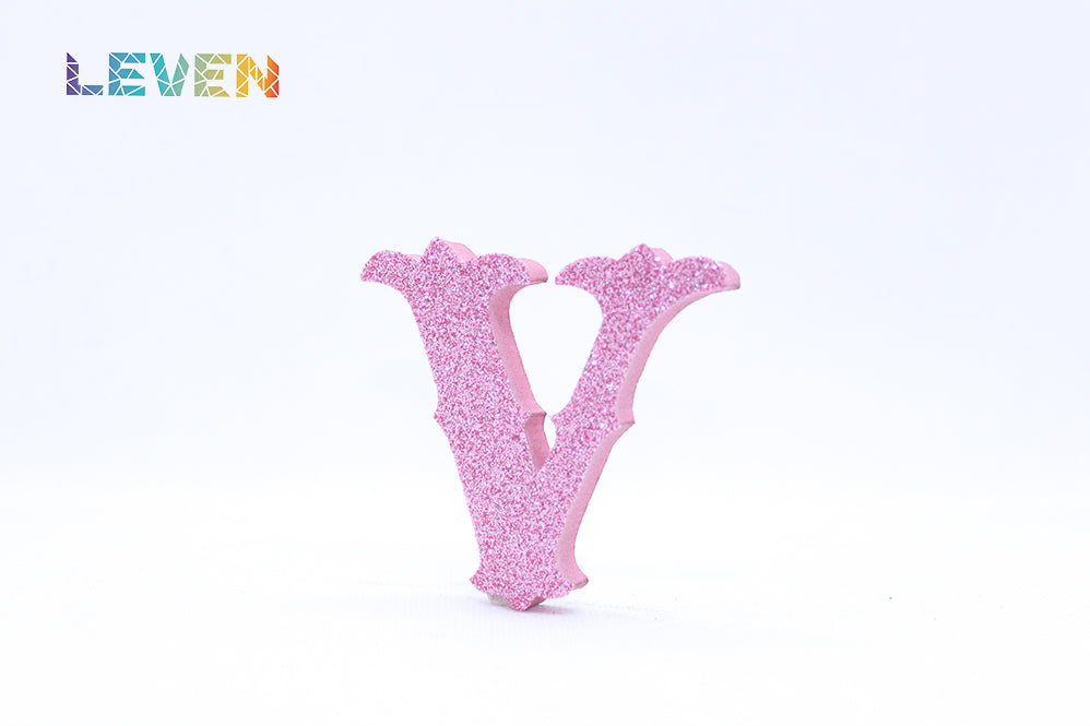 Letras decorativas 7cm Rosa purpurina V