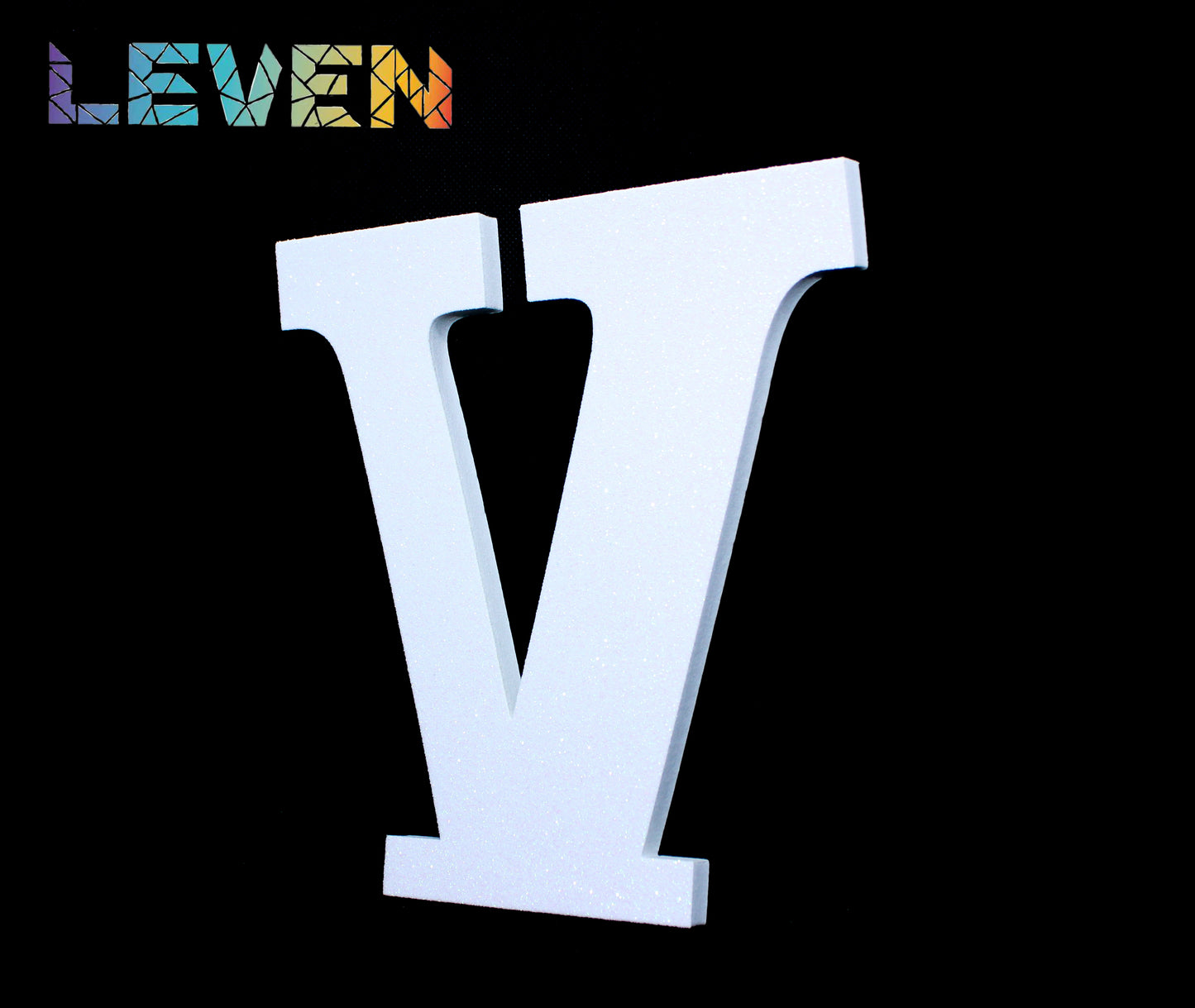 Letras decorativas 7.5cm Blanco purpurina V