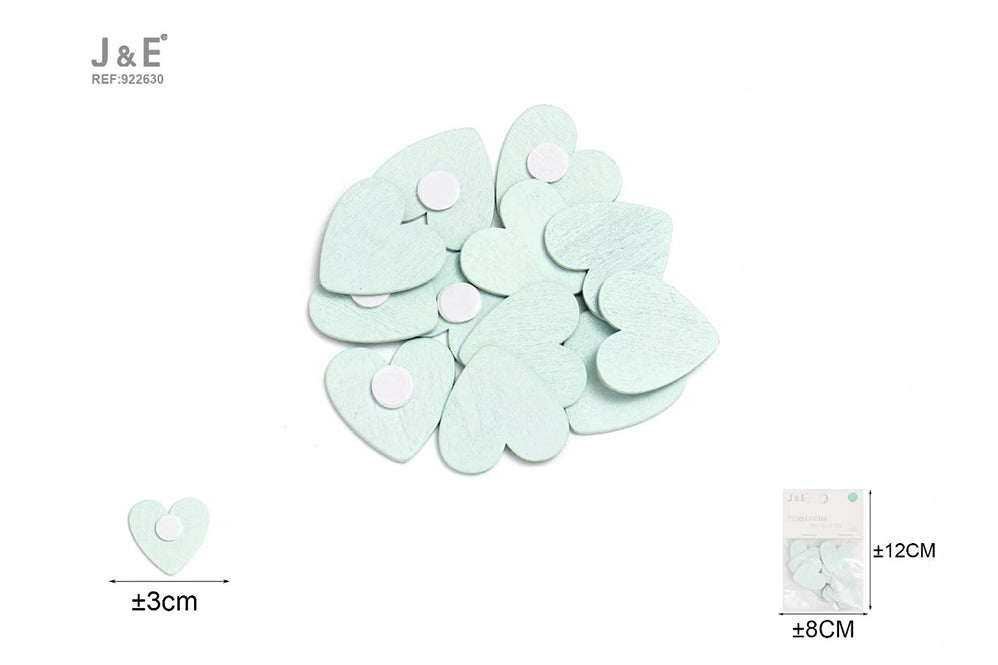 Corazones de madera con adhesivo Celeste