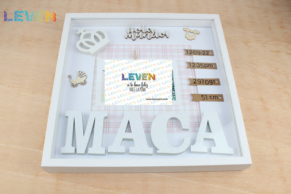 Marco personalizado Nacimiento Blanco purpurina SIN foto
