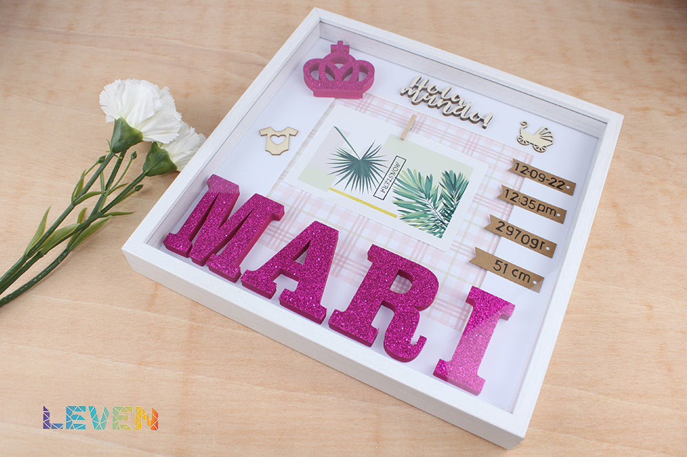 Marco personalizado Nacimiento Fucsia purpurina CON foto