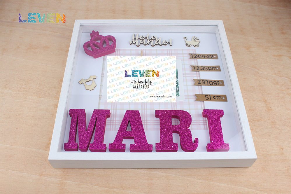 Marco personalizado Nacimiento Fucsia purpurina SIN foto