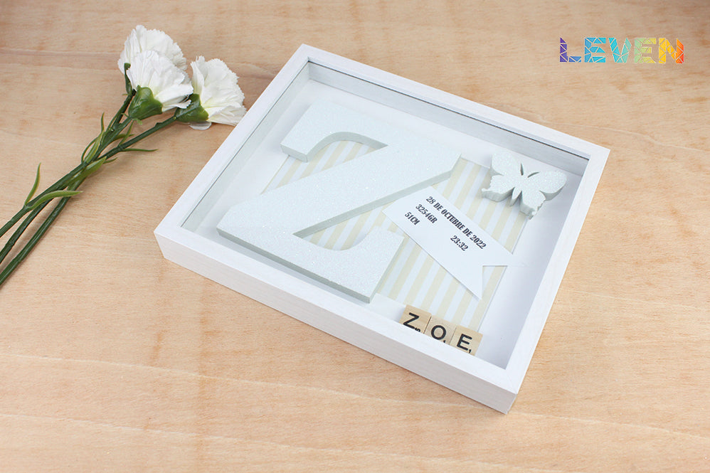 Marco personalizado Nacimiento Inicial Blanco SIN luz