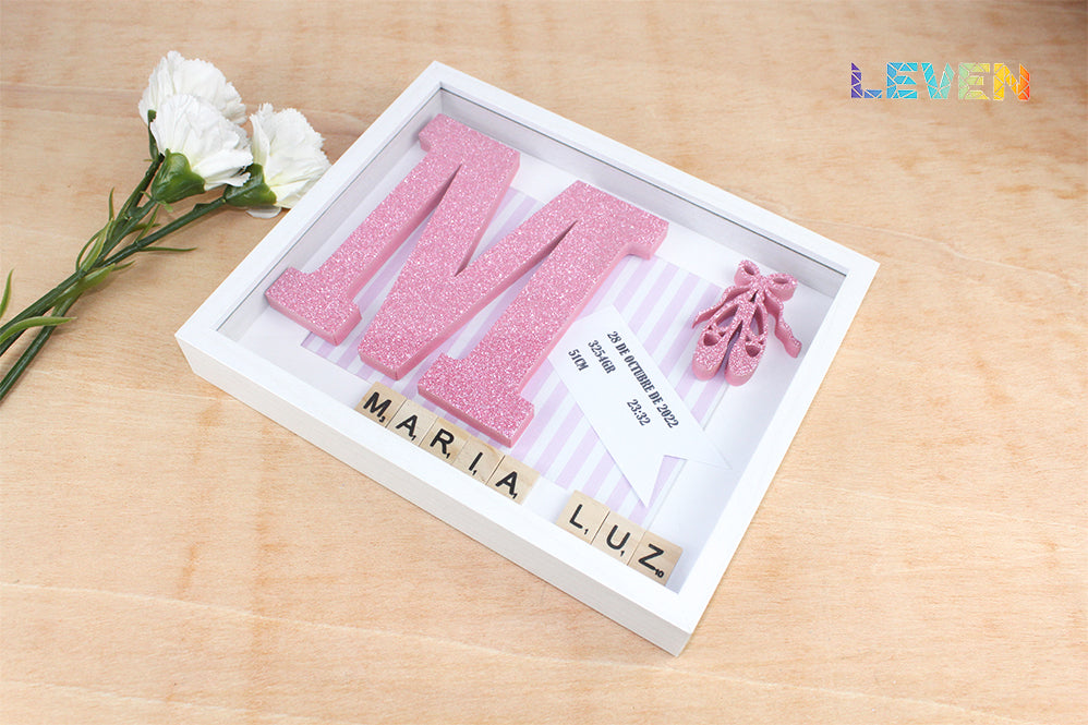 Marco personalizado Nacimiento Inicial Rosa SIN luz