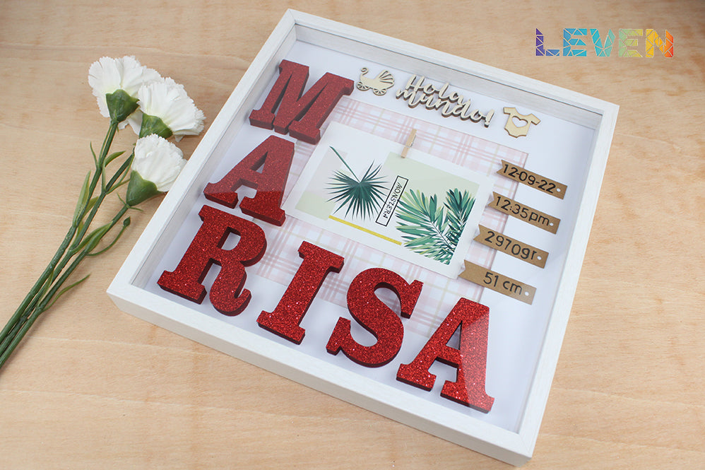 Marco personalizado Nacimiento Rojo purpurina CON foto