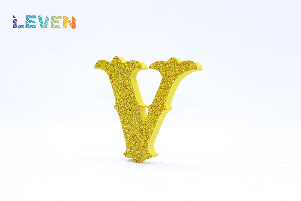 Letras decorativas 7cm Oro purpurina V